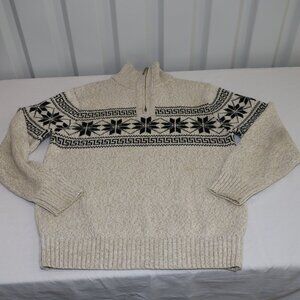 Polo Ralph Lauren Vintage Mens Wool Sweater Quarter Zip Fair Isle Size L Tan